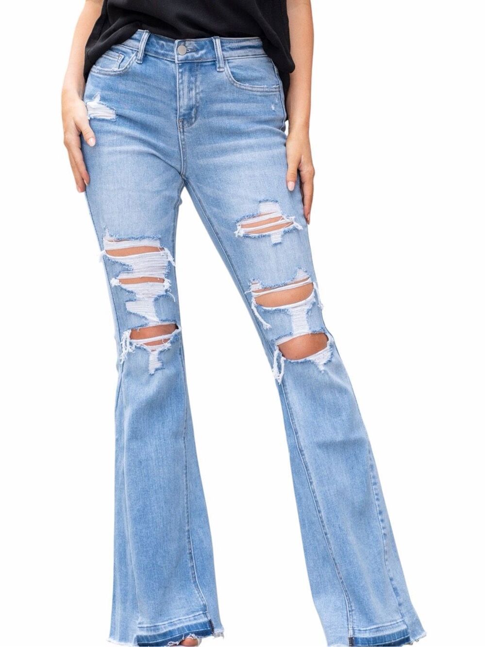 FLYING MONKEY Last Reel High Rise Flare Jeans Light Wash Distressed Stretch 29